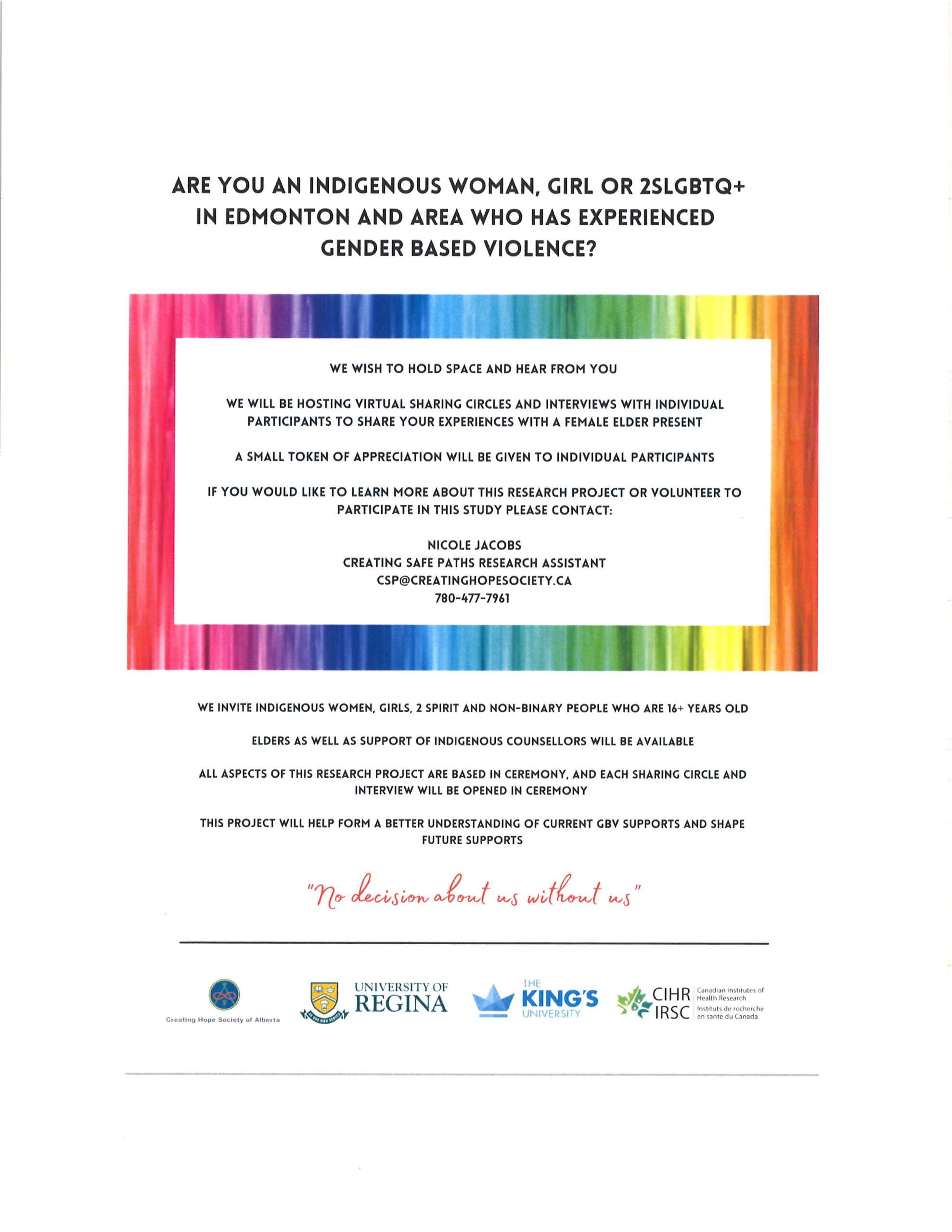 Are you an Indigenous woman, Girl or 2SLGBTQ+ in Edmonton and area who has experienced gender based violence? Sharing Circle Poster 1 scaled